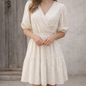 Margaux 100% Cottagecore Eyelet V Neck Mini Dress Size Small